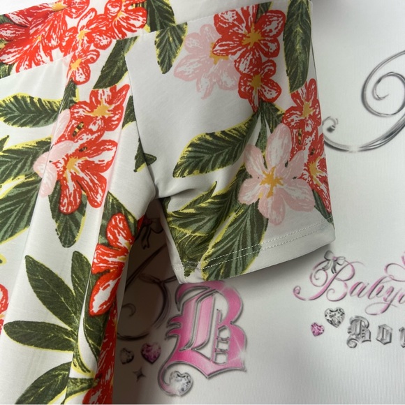 Lily Morgan cold shoulder tshirt floral tropical orange green white flowers - Picture 4 of 5